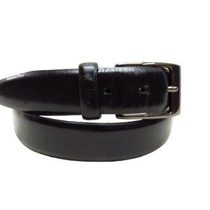 Black Leather Dress Belt Antiqued Buckle
